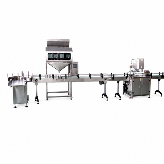 Linea automatica gravimetrica per il riempimento e la tappatura di granuli
