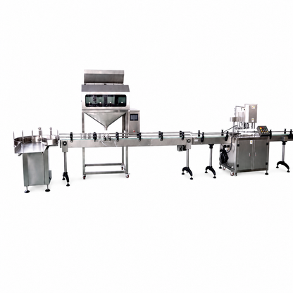 Linea automatica gravimetrica per il riempimento e la tappatura di granuli
